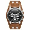 Seizmont Iphios | Montre chronographe noire et brune en acier inoxydable avec bracelet manchette en cuir -MONTRES Soldes 1 1ipsos