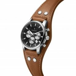 Seizmont Iphios | Montre chronographe noire et brune en acier inoxydable avec bracelet manchette en cuir -MONTRES Soldes 1 2ipsos