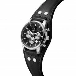 Seizmont Iphios | Montre chronographe noire en acier inoxydable avec bracelet manchette en cuir -MONTRES Soldes 2 2ipsos