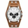 Seizmont Iphios | Montre chronographe blanche et brune en acier inoxydable avec bracelet manchette en cuir -MONTRES Soldes 3 1ipsos