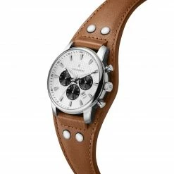 Seizmont Iphios | Montre chronographe blanche et brune en acier inoxydable avec bracelet manchette en cuir -MONTRES Soldes 3 2ipsos